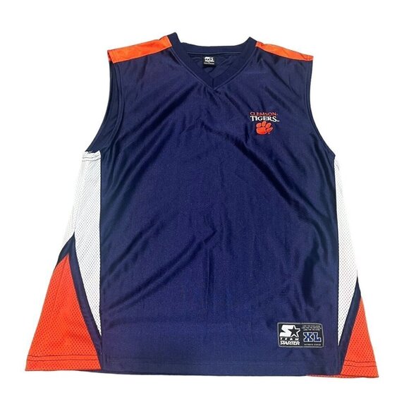 Vintage 90s Starter Team Clemson Tigers Basketball Jersey Tank Top Shirt Size XL - Picture 1 of 7